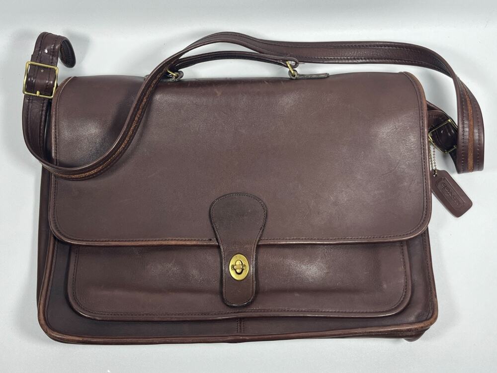 COACH Bag Metropolitan Briefcase Leather Messenger Turn Lock Handbag Brown VTG